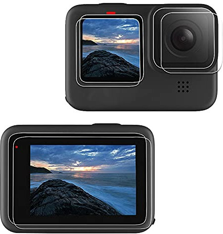 LARRITS Schutzfolie for GoPro Hero 12 11 10 9 8 7 Black, 2 x Panzerglas Schutzfolie Displayschutzfolie 2 x Panzerglas Objektiv Displayschutz 2 x Frontscheibe schutzfolie (Für GoPro Hero 12 11 10 9)