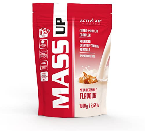 Activlab Mass Up 1200g Gainer: Hochwertiges Molkeproteinkonzentrat, Optimale Kohlenhydratzusammensetzung mit Kreatin und Taurin - 10g Eiweiß pro Portion - Karamellgeschmack