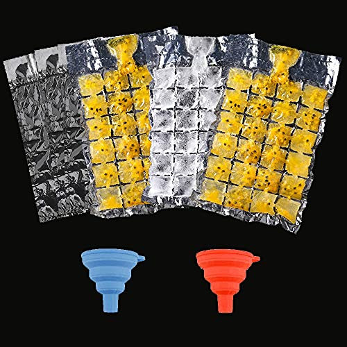 YIXISI 60 PCS Self-Sealing Ice Cube Freezer Bags, Food Grade PE Plastic Ice Cube Bags with 2 Silicone Funnel, 1440 Ice Cubes, Disposable Ice Cube Bags for Whiskey, Cocktails, Drinks, Travel