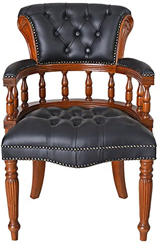 Chesterfield Stuhl Retro Armlehnsessel Kunstleder schwarz Sessel Mahagoni Bibliotheksstuhl gepolstert mar234 Palazzo Exklusiv