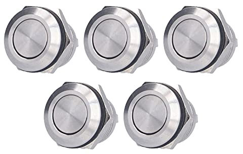 Interruttore a Pulsante Piatto Superiore, Interruttore a Pulsante in Acciaio Inossidabile 5 Pezzi, Accessori di Alimentazione con Terminale a Vite Impermeabile 0‑220V(12mm), Interruttore Di Controllo