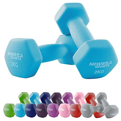 Miweba Sports Neopren Hantelset NKH100 | 𝐏𝐫𝐨𝐟𝐢 Hantel - Hexagon Hanteln Set - Kurzhanteln - Kurzhantel Set - Gymnastikhanteln - Hantel Set - Dumbbell - 0,5-10 Kg (2X 2.0 kg, Türkis)