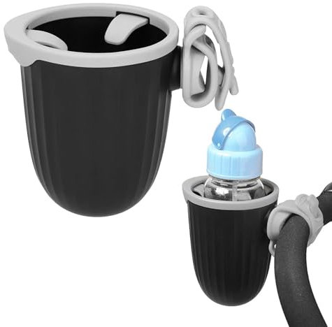 Agatige Pram Cup Holder, Universal Drink Coffee Cup Holder for Stroller Silicone Bike Cup Holder Adjustable Baby Bottle Organizer for Stroller, Bike, Treadmill, Walker