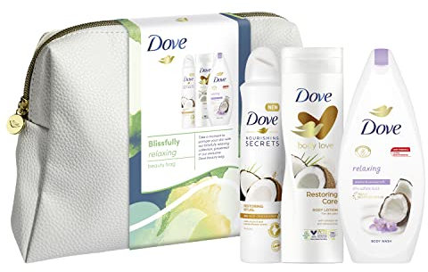 Dove Blissfully Relaxing Beauty Bag Gift Set with Beauty Bag Gift Set perfect gifts for her 3 piece