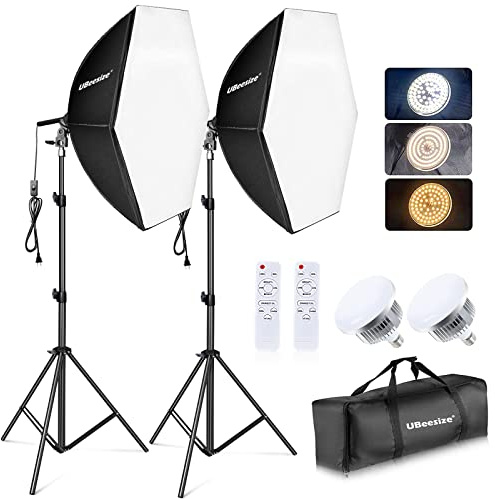 UBeesize Kit d'éclairage de Photographie Softbox, kit d'éclairage continu avec réflecteur de 76,2 x 76,2 cm et 3 températures de Couleur 85 W 3000 K-7500 K, éclairage de Studio Photo pour