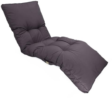 deco arts Coussin Bain de Soleil - Coussins Rectangulaires pour Chaise Longue - Coussin Capitonné avec Traitement Déperlant et Poignées de Transport - Certifié Oeko-TEX - 185x55 cm, Gris Carbone