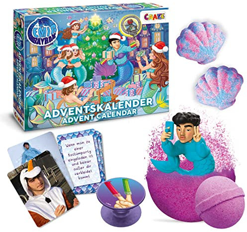 CRAZE Adventskalender Kinder, Tiktok-Star Emir Bayrak Mermaid Spielzeug Weihnachtskalender Kinder mit INKEE Badekugeln & Compound Mix