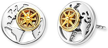 Engelsrufer Damen Ohrstecker Aloha aus Sterling Silber mit Weltkarte und Windrose Bicolor - nickelfrei - Größe: 10mm