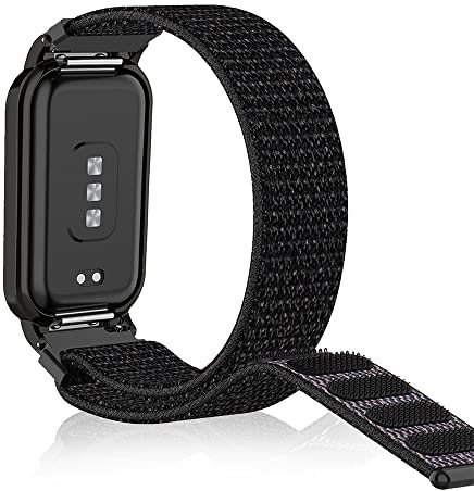 SeNool Nylon Armband für Xiaomi Smart Band 8 Active/Redmi Smart Band 2, Weiches Sport Ersatzarmband Klettarmband Weiches Uhrenarmband für Xiaomi Smart Band 8 Active/Redmi Smart Band 2 - Schwarz