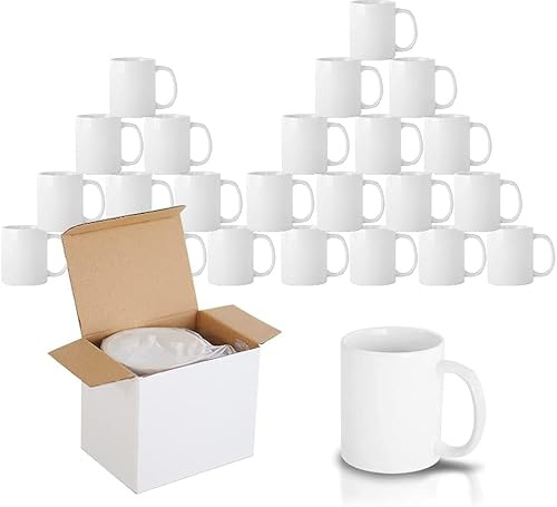 shine planet Lot de 24 tasses à café vierges pour sublimation - 325 ml - Avec petite poignée - Avec boîte cadeau