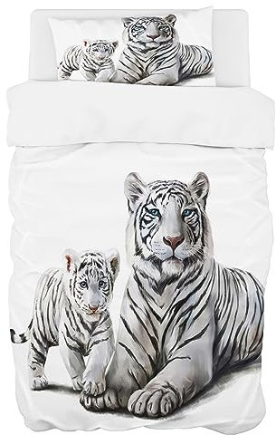 Zomer Bettwäsche 135 x 200 cm Weißer Tiger Motiv Bettbezug Set 2teilig Weich Mikrofaser Bettwäsche Deckenbezug - 1 Flauschige Bettbezug und 1 Kissenbezug 80x80cm