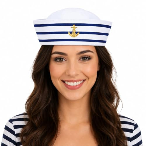 Das Kostümland Matrosen Sailor Mütze mit Anker - 414000 | Weiß Blau