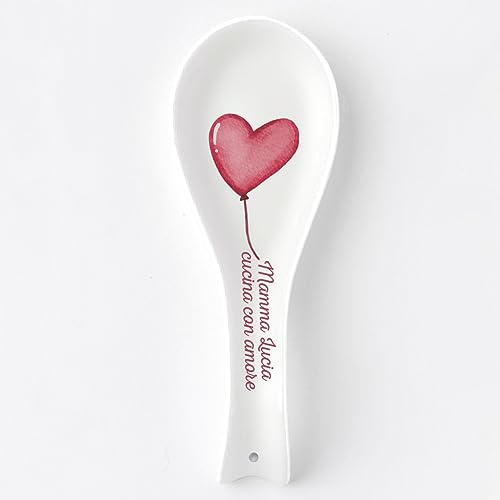 Mamma cucina con Amore Poggiamestolo in Ceramica Bianca Personalizzato con Nome Idea Regalo Festa della Mamma Dei Nonni Personalizzabile Speciale Compleanno Natale Cuoca Chef Famiglia Amore