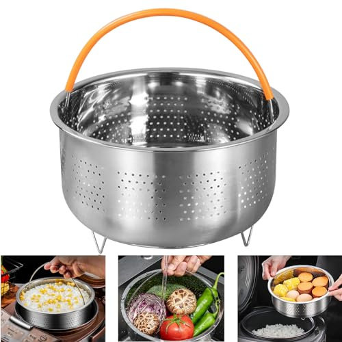 Cesta de vapor de acero inoxidable para vaporera, olla de vapor con asa, olla de vapor para guisar verduras, frutas, huevos (redondo 21,5 cm)