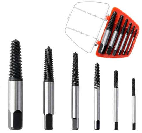 Damaged Screw Bolt Extractor Set, Easy Out Bolt Screw Stripped Stud Remover Tool Drill Bit Kit (6pcs Screw Bolt ExtractorScrew Bolt Extractor)