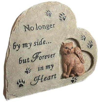 kowaku Pet Memorial Stones for Cats Cat Grave Decoration Resin Pet Tombstone Cat Statue with Angel for Patio Outside Porch Outdoor