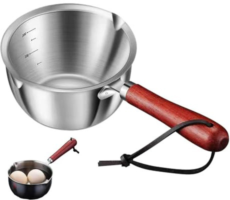 Laluky Butter Warmer Pot with Wooden Handle, Stainless Steel Milk Warmer, Multipurpose Saucepan Soup Pot Milk Pan, Small Cookware for Coffee Chocolate, Easy to Cook(Size:300ml)