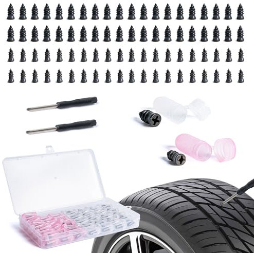 SPDYCESS 80 Pezzi Chiodo in Gomma per Riparazione Pneumatici, Kit Riparazione Pneumatici Sottovuoto Chiodi con Cacciavite per Auto Moto Camion Bici (40 S+40 L)