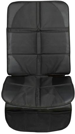 babycab Kindersitzunterlage inkl. Rückenlehnenschutz schwarz - mit Taschen für Spielzeug - für vorwärtsgerichtete Sitze - Befestigung mit Schnallenverschluss und längenverstellbaren Gurten