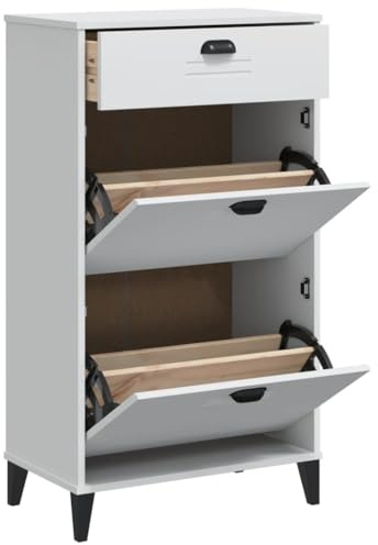 vidaXL Schuhschrank, Schuhkipper mit Stauraum, Schuhkommode für 8 Paar Schuhe, Schuhablage Schuhregal Schuhständer, Weiß Massivholz Kiefer