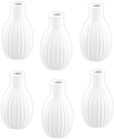 Mini Vase (6 STK.) Blumenvasen für die Tisch-Deko zur Hochzeit Taufe Konfirmation & Kommunion aus Keramik Farbe: Creme-weiß Höhe 8,5cm