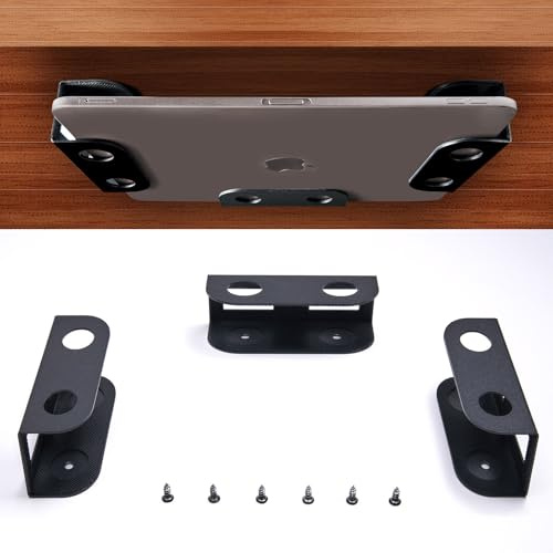 BYMECOST Laptop-Halterung für unter dem Schreibtisch, aus Metall, für Geräte bis zu 3,5 cm Dicke, MacBook, Mini, Tastatur, Router, mit kratzfestem Silikon (schwarz)