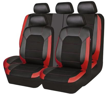 9 Stück Auto Sitzbezüge für Opel Corsa C 2000 2001 2002 2003 2004 2005 2006, PU Leder Autositzbezüge Allwetter Atmungsaktiv Verschleißfest Auto Zubehör,E Red