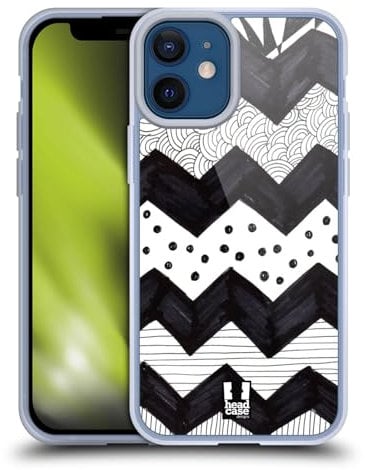 Head Case Designs Zigzag Schwarz-Weiss Muster Doodle Gelhülle [Militärischer Schutzgrad] Kompatibel Mit Apple iPhone 12 Mini Und Kompatibel Mit MagSafe