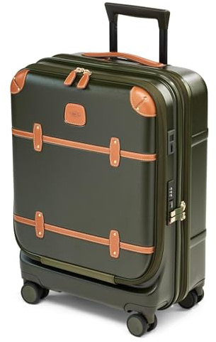 Bric's Bellagio 2.0 Spinner Koffer - Luxus Hartschalengepäck mit großen Rädern, Teleskopgriff, Lederdetails - Rollkoffer für raffinierte Reisen, Oliv/Blatt für Mich (Leaf It to Me), 21 with Pocket