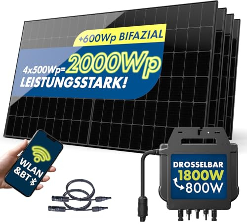 SPAUN Balkonkraftwerk 2000Wp | 1800W Komplettset mit bis zu 2600Wp bifazialer PV-Leistung und 20m Anschlusskabel zum Einstecken in die Steckdose - Wifi Fernüberwachung, Mini-PV-Anlage, N-TOPCon
