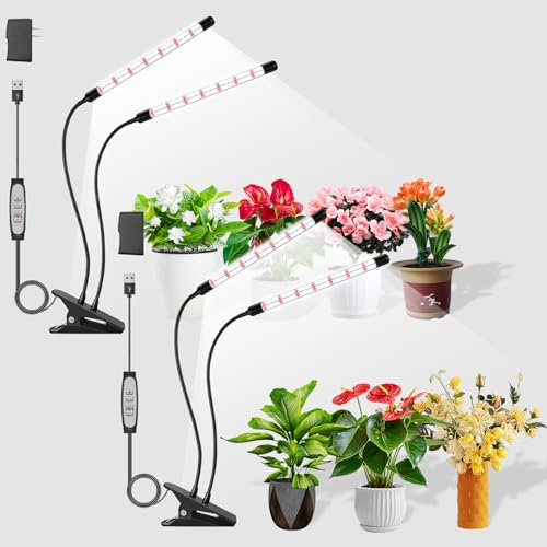 COKOLILA 2 piezas Lámpara de cultivo, 320 LEDs luz de espectro completo, 6500 K 660 nm para plantas de interior con 6/12/18H temporizador, 10 brillo, 3 modos, mejor para plantas pequeñas