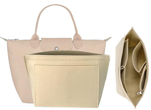 XSDSLS Handtaschen Organizer Geldbörsen-Organizer für Longchamp Filz Taschen Organizer mit mehreren Taschen für Longchamp Le Pliage Geldbörsenzubehör für Longchamp Tragetasche (Beige, S)