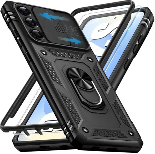 Giyer Panzerhülle für Samsung Galaxy S25 Hülle mit Schutzfolie, Handyhülle S25 Case mit Kameraschutz 360° Metall Ring Ständer, Stoßfest Schutzhülle für Samsung S25 5G Cover Tasche (Schwarz)