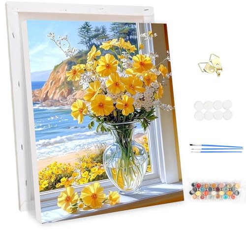 MEIYUDA Peinture par Numero Adulte avec Cadre, Fleurs de mer DIY Peinture à l'huile par Numéros sur Toile Artisanat avec Pinceaux Peintures Acryliques, Decoration Maison Cadeau 30x40cm