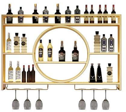 Vitrine murale moderne en métal doré avec étagères en verre pour maison, restaurant et bars