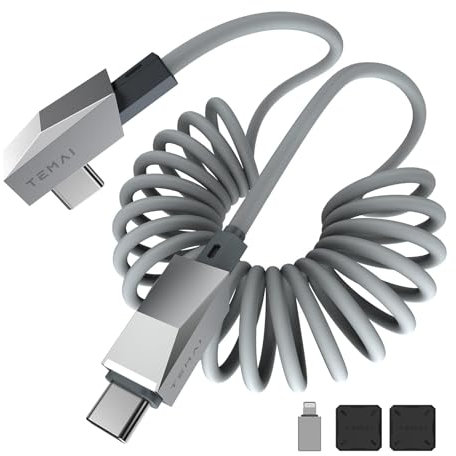 Tesla Cybertruck-Inspired USB-C Cable | Retractable Spring Design, 100W Fast Charging & Data Sync, with Magnetic Holder | Lightning Adapter, for iPhone, Ipad, Samsung, MacBook