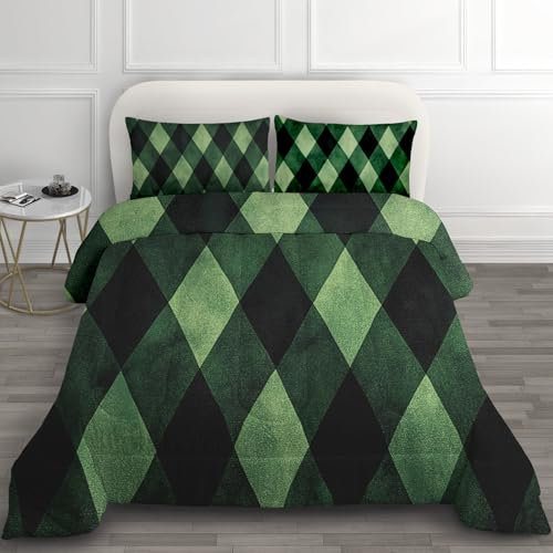 Dunkelgrün Kariert Deko & Geschenke - Winter Bettdecke 135x200, Wende Steppdecke, 4 Jahreszeiten Bettdecke Ohne Bezug Waschbar, Warme Winterdecke, Ganzjahresdecke mit 1 Kissenbezug H*-140