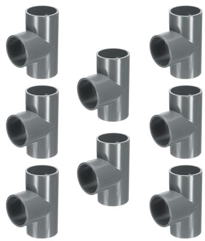 sourcing map 8pcs Tee PVC Fitting 1-1/4 3 Way Connector Furniture Build Grade Pipe Coupling Elbow Fittings for Plumbing Drain Pipe Water Build, Grey