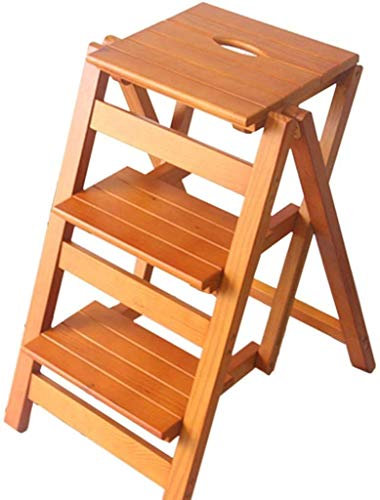 Multifunctional Wooden Stool and Ladder Chair for Library Garden Kitchen Sturdy and Portable (Color: B)