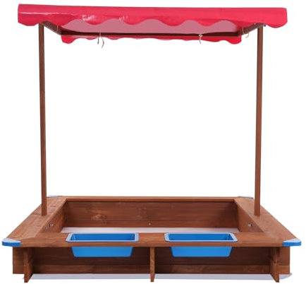 Arenero de madera con cubierta, areneros para el jardín para patios traseros, jardines, terrazas, playas o parques infantiles, color rojo