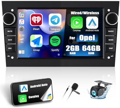 【2+64GB】 Android 13 Carplay Autoradio für Opel Meriva Corsa Zafira Antara Tigra Vectra mit Android Auto, 7'' Touchscreen Radio mit Bluetooth WiFi GPS FM/RDS 36EQ Netzwerk Radio SWC+Rückfahrkamera