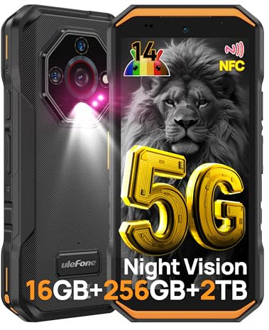 Ulefone Armor X32 Pro Téléphone Portable Incassable 5G, 16Go+256Go/SD-2TB Android 14 Smartphone 5500mAh 64MP+16MP+25MP Vision Nocturne, 5,65 3-Slots/Flashlight/Face ID/Fingerprint/GPS/OTG/NFC Orange