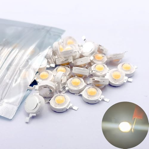 Cleiscry High Power Led Chip 1/3 Watt Super Helle Intensität SMD Licht Emitter Komponenten Diode Birne Lampe Perlen Chip DIY Leuchten für Flutlichtscheinwerfer (50 stücke 3W Warmweiß (3000K))