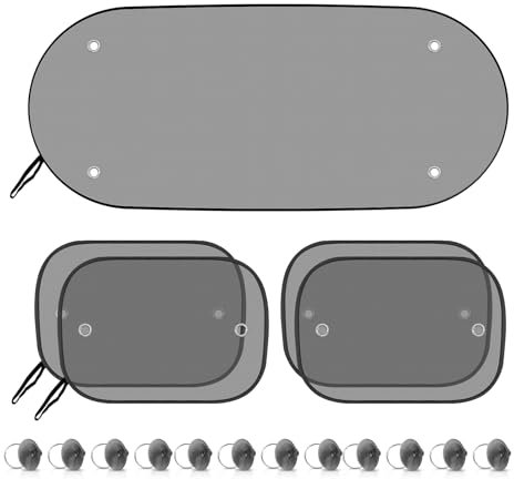 Piuluvor® Sonnenschutz Auto Baby UV-Schutz Mesh 5er Set - 4 Seitenscheibe und 1 Heckscheibe Auto Sonnenblende Sonnenschutz Auto Kinder 44×36cm und 100×50cm, mit 8 Saugnäpfen und 1 Tragetasche