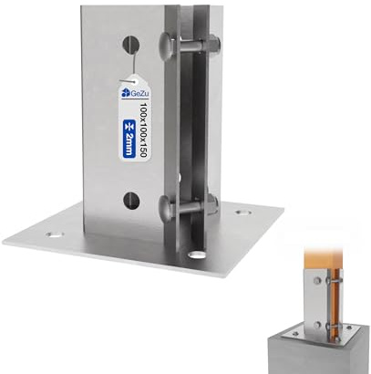 GeZu Impex Swift Clamp Bolt Down Post Support 100 x 100 mm Hot Dip Galvanised Post Base Bracket Fence Foot Base Square Bracket Bolt Down Post Shoe