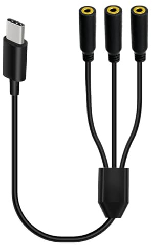USB C a Dual DC 3,5 mm cuffie jack audio Y splitter, 2 in 1 tipo C maschio a 2 x 3,5 mm cavo di prolunga stereo femmina supporto controllo volume, microfono e ascolto (30 cm) (3 Way)