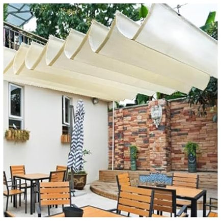 Cubierta de sombra de onda colgante，Toldo Retráctil Wave Sun Shade Sail，toldo de protección UV del 90% impermeable, refugio solar, for terraza de jardín y patio trasero(W1.6*L8m/W5.24*L26.25ft)
