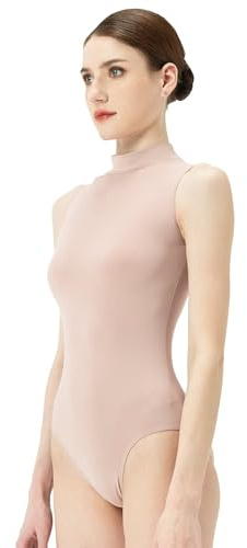 s.lemon Maillot Ballet Adulto, Mujer Sin Mangas Cuello Alto Maillot Danza con Chasquido 9284 Beige 170