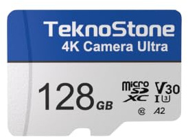TEKNOSTONE MicroSDXC TF Speicherkarte mit Adapter, 128 GB, 1 Stück | 180 MB/s Lesen, 130 MB/s Schreiben, UHS-I C10 U3 V30 A2 4K/5K UHD für GoPro DJI Insta360 Dash Cams Überwachungskameras Drohne