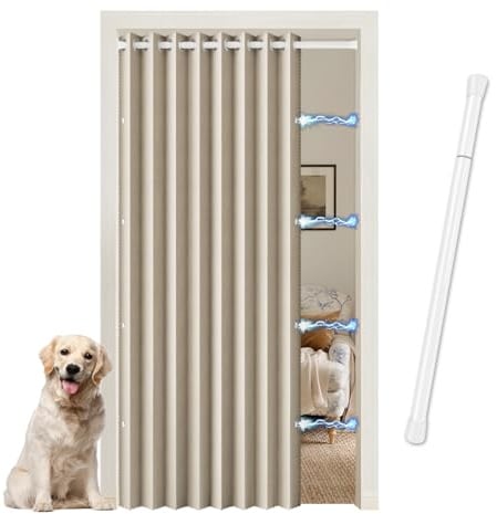 JCyh Magnetisch Türvorhang mit Teleskopstange -einfache Montage in nur 1 Minute ohne Bohren, 1 Stück Verdunkelungsvorhang Cappuccino H 210 x B 150 cm für Zimmer Tür